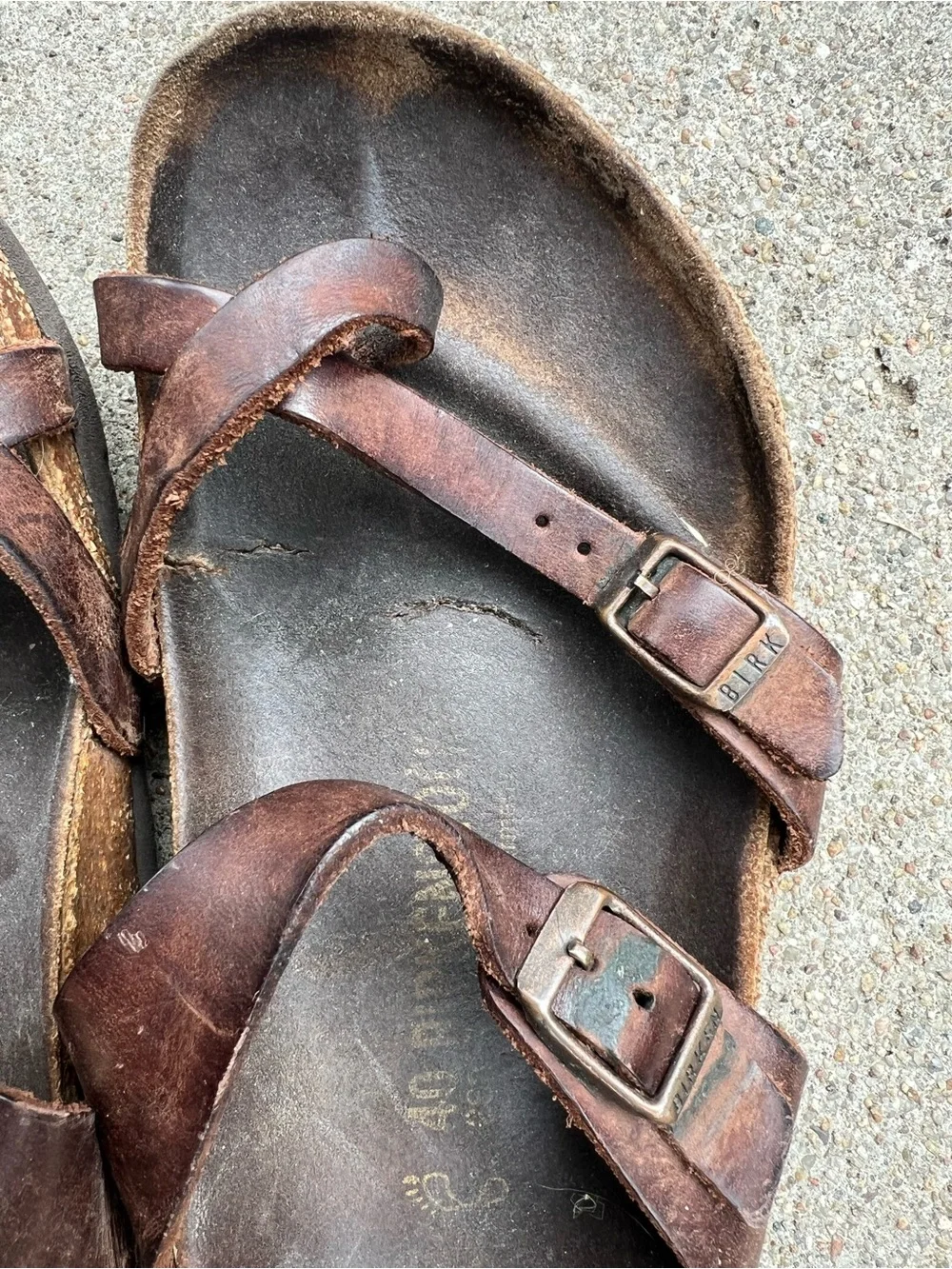 Birkenstocks Brown Leather Slide Sandals with Adjustable Buckles